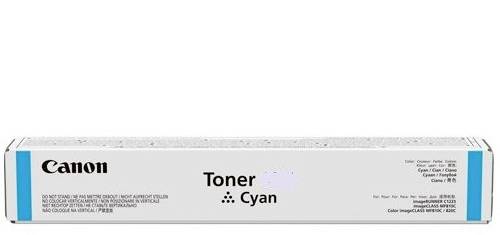Toner Canon Cyan, białe opakowanie z niebieskim nadrukiem.