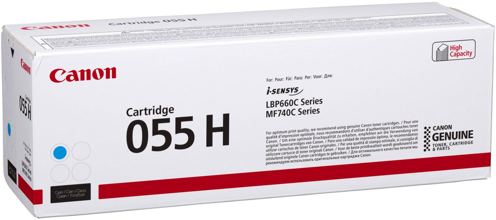Kartridż Canon 055 H, odpowiedni do drukarek z serii i-SENSYS LBP660C i MF740C. Wyróżnia się wysoką pojemnością.