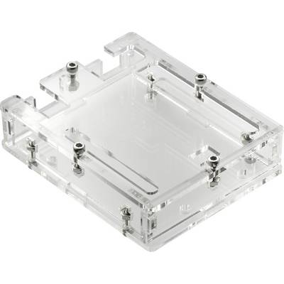 Obudowa akrylowa z wieloma śrubami do montażu, odpowiednia do przechowywania elektroniki lub ochrony małych płytek drukowanych.
