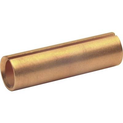 Pojedynczy, cylindryczny element miedziany, ustawiony skośnie z widocznym rowkiem wzdłużnym, na białym tle.