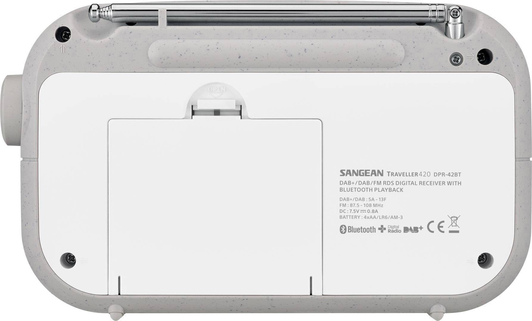 Портативне радіо Sangean DPR-42BT біло-сірого кольору, DAB+, метровий діапазон (VHF), білий, сірий
