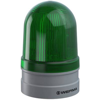Zielona lampka sygnalizacyjna ze szkłem ryflowanym i srebrną podstawą, na której widnieje napis 'WERMA'.