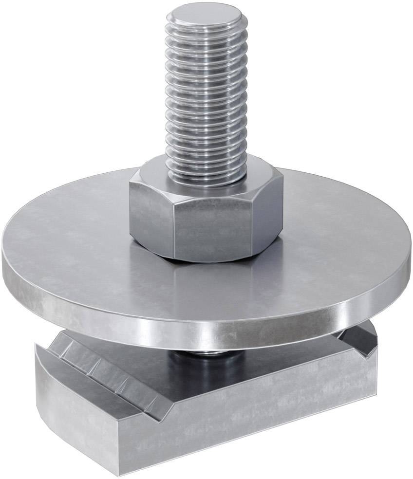 Metalowa śruba z nakrętką i podkładką na szarym tle, z focus na połączeniu gwintowym i strukturze materiału.