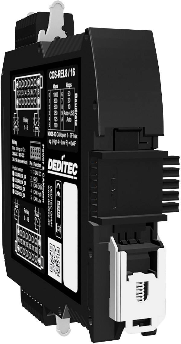 Czarny, modularny przyrząd firmy Dedittec z wieloma złączami, opatrzony etykietą ze specyfikacjami technicznymi i certyfikatami.