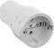 Biały adapter wtykowy Schuko z wytrzymałą obudową z tworzywa sztucznego i srebrnymi stykami metalowymi. Odpowiedni do stosowania w europejskich gniazdkach elektrycznych.