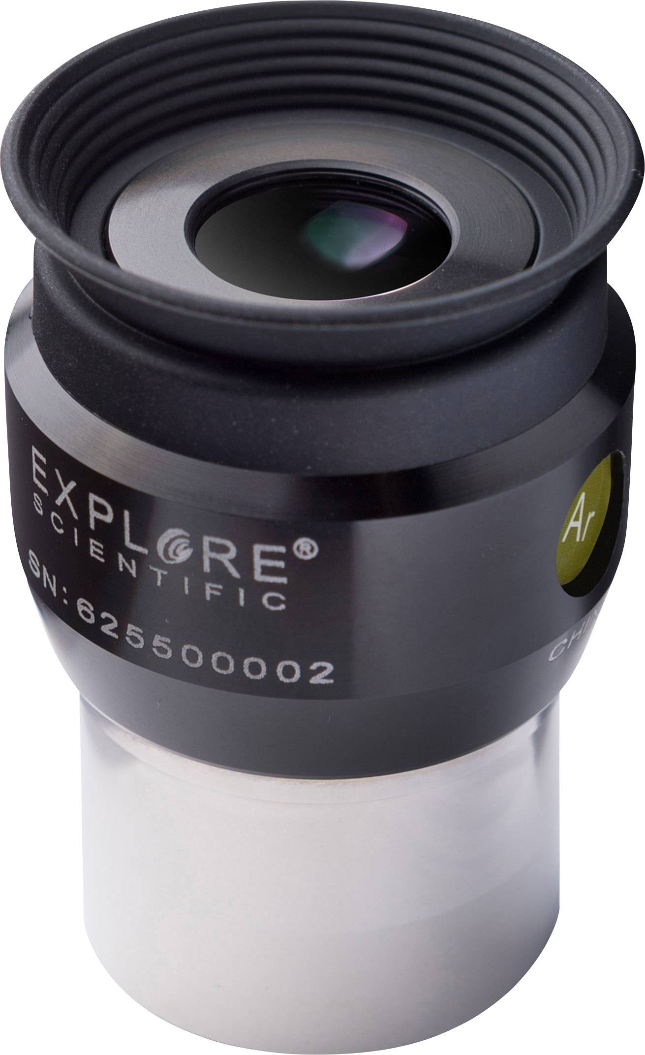 Czarne i srebrne okular teleskopowy firmy Explore Scientific z zielonym oznakowaniem, przeznaczony do obserwacji astronomicznych.