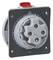 Szary wtyk przemysłowy o czterech stykach, oznaczony symbolami 'L1', 'L2', 'L3' oraz symbolem uziemienia. Odpowiedni do połączeń trójfazowych.