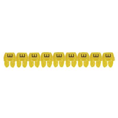 Rząd dziesięciu identycznych żółtych klocków Lego z czarnym nadrukiem litery "M" na każdym z nich.