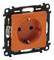 Pomarańczowe gniazdko elektryczne w ramce ze stali nierdzewnej, widoczne od przodu.