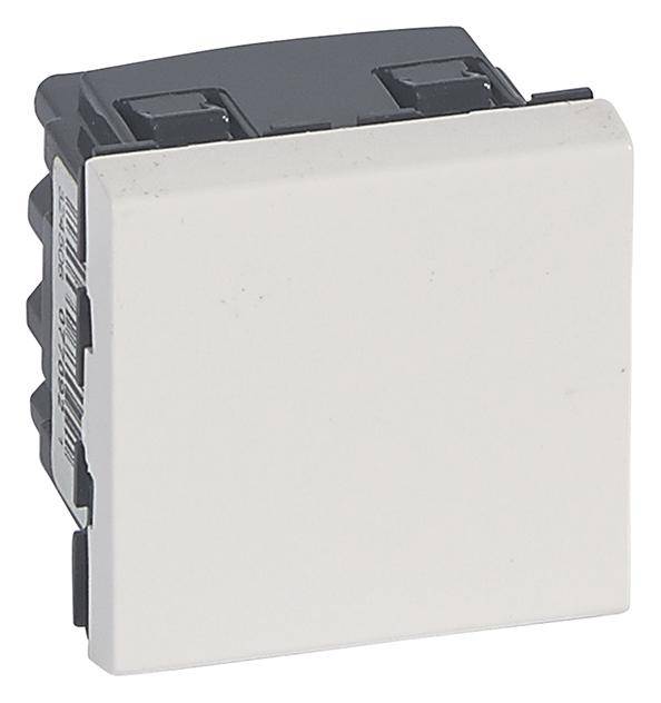 Biały przełącznik kołyskowy w kształcie kwadratu z czarną obudową, przeznaczony do sterowania elektrycznego w urządzeniach domowych.