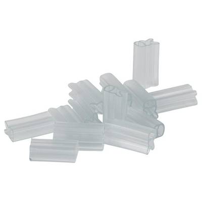 Przezroczyste plastikowe zaślepki końcowe, produkowane przez PHOENIX CONTACT, odpowiednie dla miniaturowych przycisków krótkochodowych z izolacją ochronną.