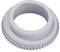 Białe plastikowe koło zębate z dużym otworem pośrodku, sfotografowane na neutralnym tle.