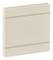 Kwadratowy przełącznik o gładkiej powierzchni, w kolorze beżowym, ozdobiony dwiema cienkimi liniami poziomymi.