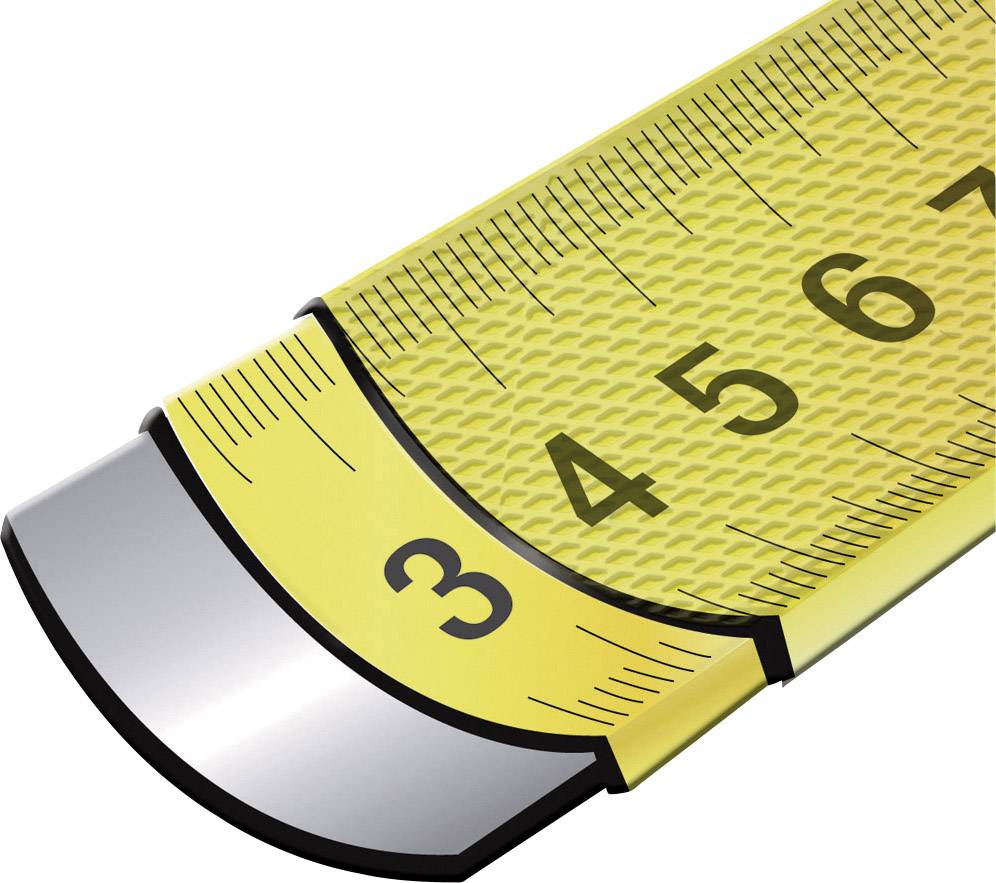Zbliżenie żółtej taśmy mierniczej z numerami od 3 do 7, używanej do pomiaru odległości lub długości.