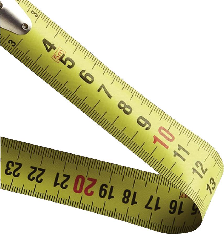 Żółta miara zwijana z czarnymi i czerwonymi oznaczeniami wskazuje centymetry od 9 do 21.