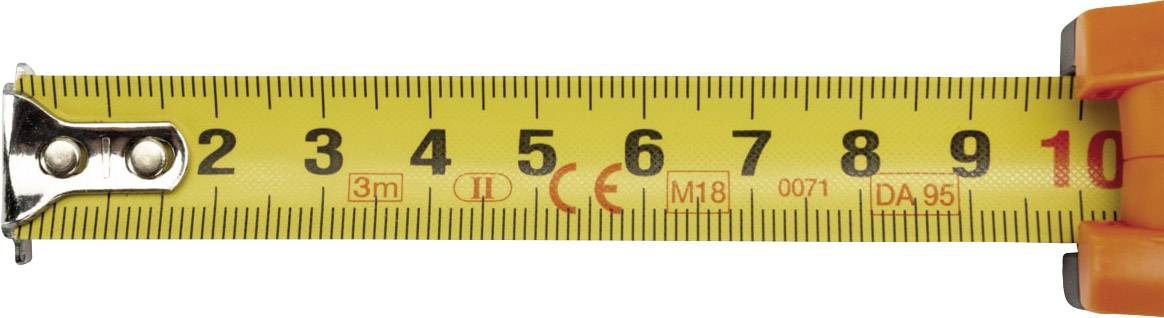 Żółta miara z czarnymi cyframi, pokazująca długość do 9 cm.