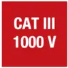 Napis 'CAT III 1000 V' jest wyświetlany czarną czcionką na szarym tle.
