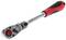 Grzechotka z ergonomicznym uchwytem w czarno-czerwonym kolorze. Idealna do dokręcania lub odkręcania śrub i nakrętek w trudno dostępnych miejscach.