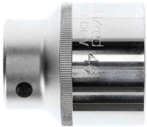 Nasadka metalowa, rozmiar 46 mm, o połyskującej powierzchni.