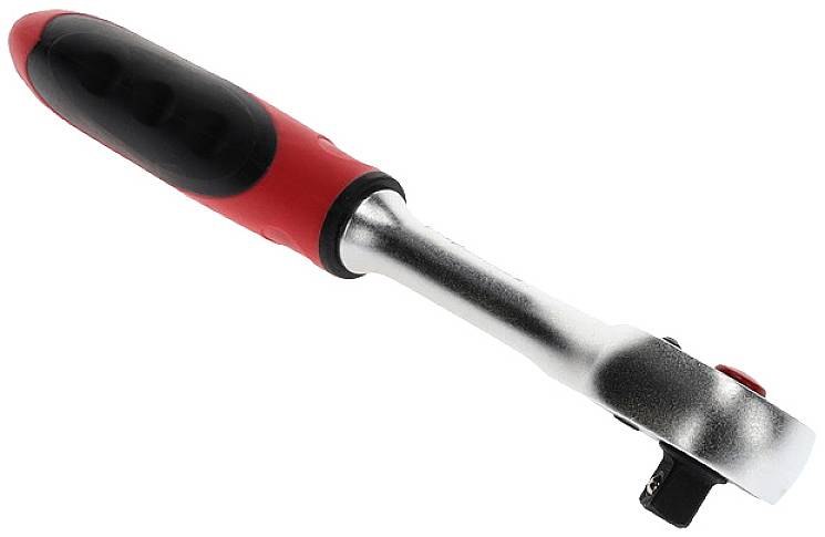 Srebrny klucz nastawny z czerwonym uchwytem. Używany do dokręcania i odkręcania nakrętek oraz śrub.