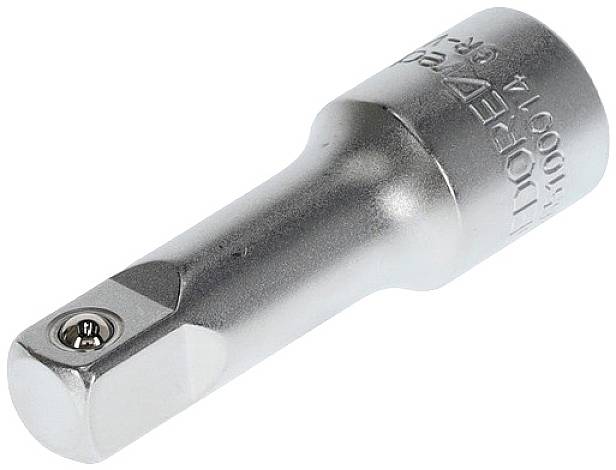 Metalowy adapter z gniazdem kwadratowym i złączem sześciokątnym, stosowany do przedłużania narzędzi.