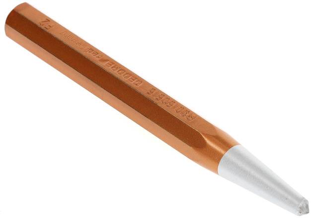 Pomarańczowe dłuto metalowe z ostrym srebrnym czubkiem, ułożone na skos. Używane do oznaczania lub grawerowania.