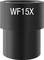 Czarna okularowa soczewka oznaczona etykietą 'WF15X', prawdopodobnie do mikroskopu lub teleskopu, służąca do powiększania obiektów.