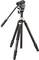 Czarny statyw fotograficzny z regulowanymi nogami i głowicą obrotową. Idealny do stabilnych zdjęć i nagrań wideo.