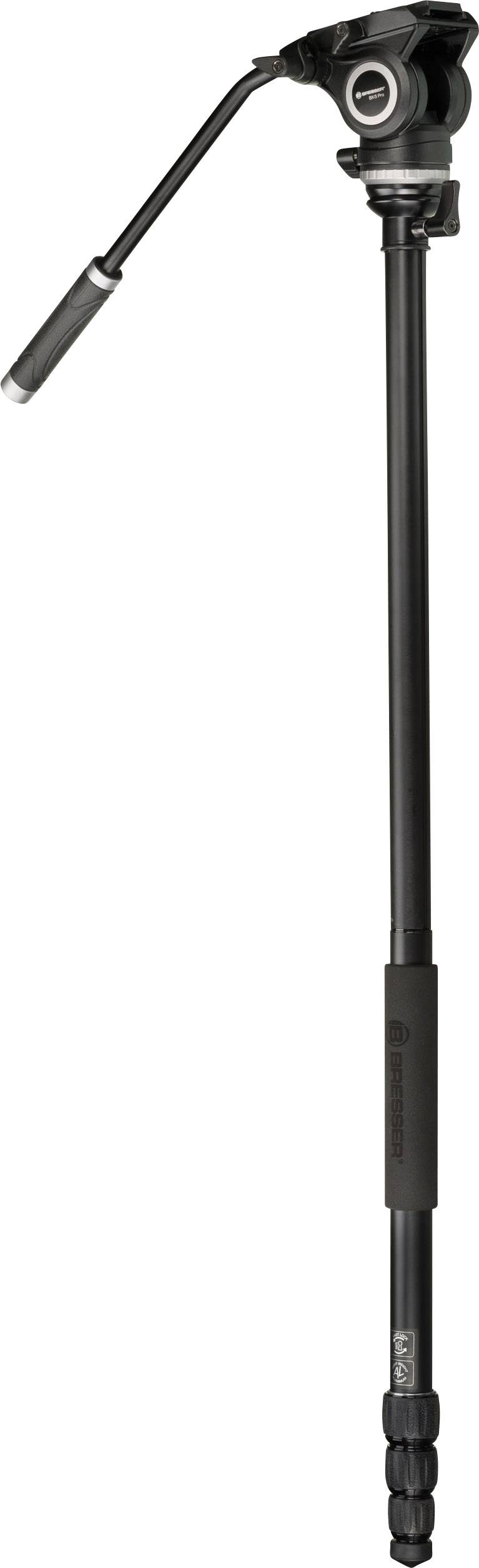 Statyw z pojedynczą, wysuwaną nogą i uchwytem do przechylania mocowania, odpowiedni dla aparatów fotograficznych lub kamer wideo.