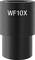 Czarna okularowa soczewka do mikroskopu, oznaczona napisem 'WF10X', wskazuje powiększenie.