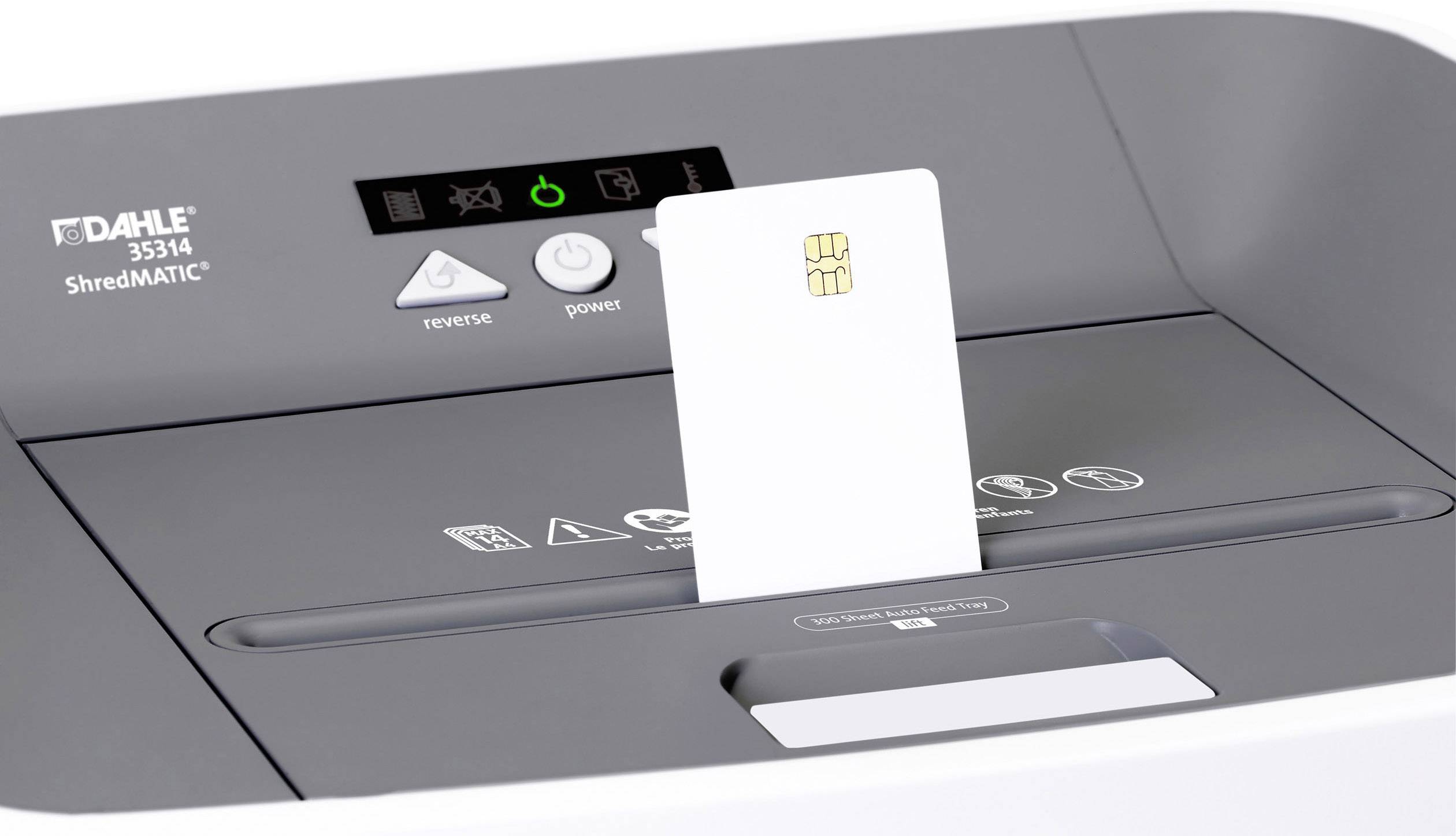 Шредер Dahle ShredMATIC 35314 на 300 аркушів. Дрібний різ. P-4 40 л. Також подрібнює компакт-диски, кредитні картки, скоби, скріпк