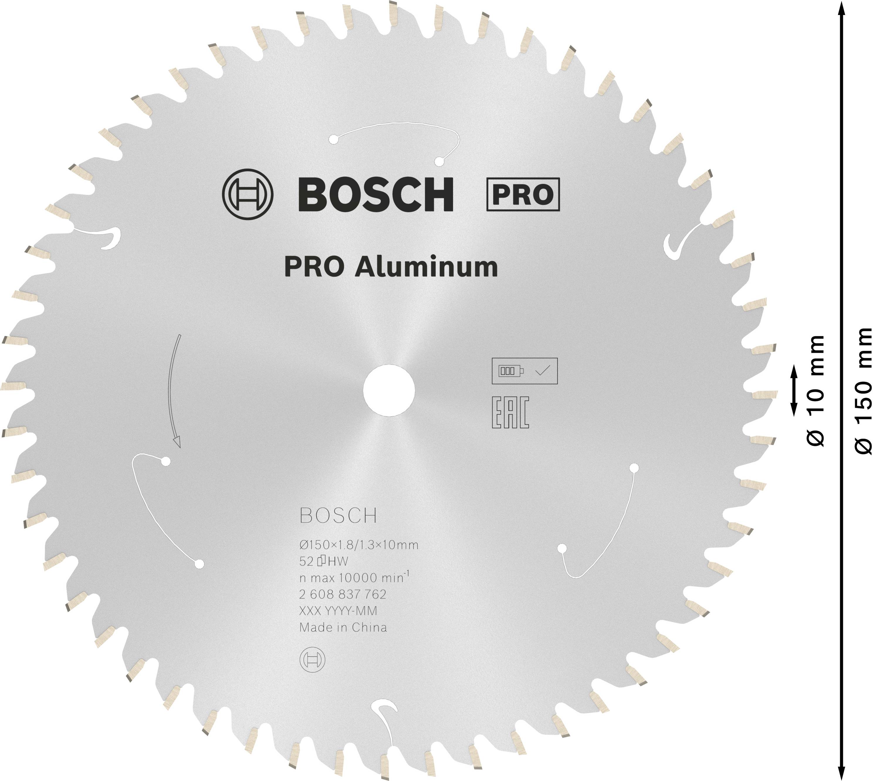 Tarcza piły tarczowej 'BOSCH PRO Aluminium' do aluminium, średnica 150 mm, otwór 10 mm, odpowiednia dla 10.000 obr./min.