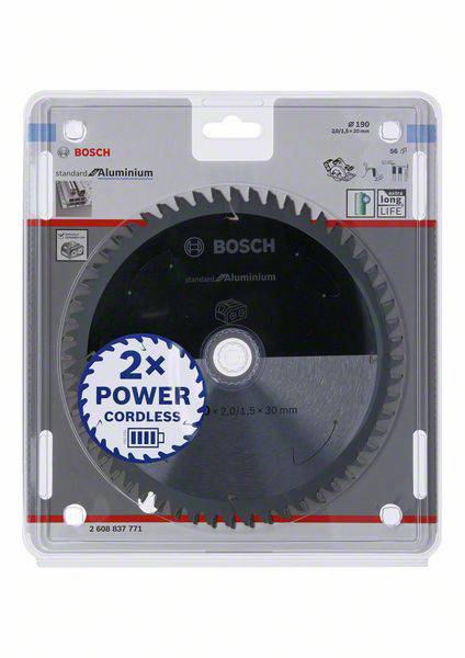 'Tarcza pilarska Bosch, odpowiednia do aluminium, średnica 160 mm, otwór 30 mm, pakowana w plastikowe opakowanie.'