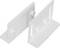 Dwa białe plastikowe uchwyty kątowe, stojące obok siebie, z otworami do mocowania na powierzchniach.