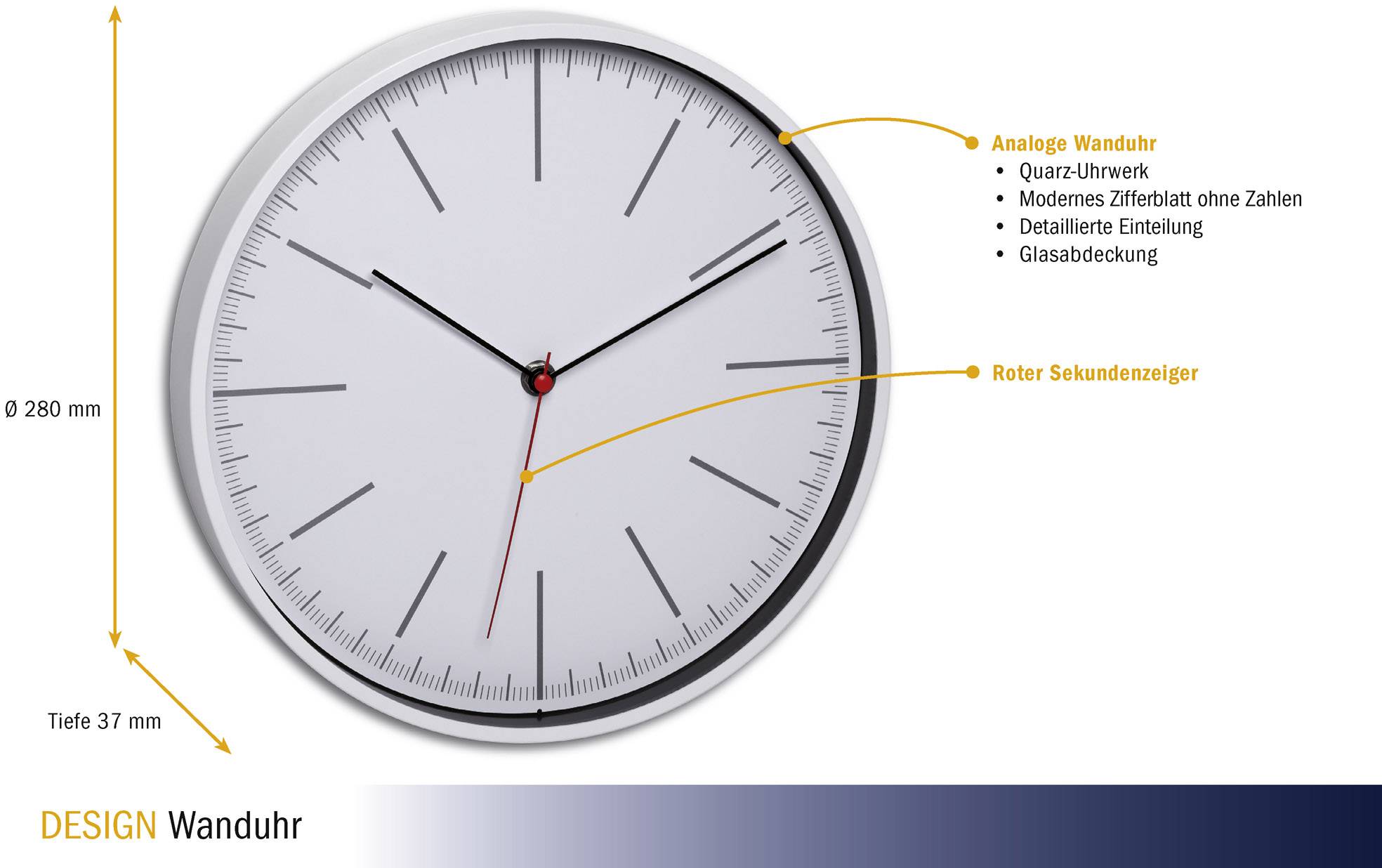 Настінний кварцовий годинник TFA Dostmann 60.3049.02, 280 мм x 280 мм x 37 мм, білий
