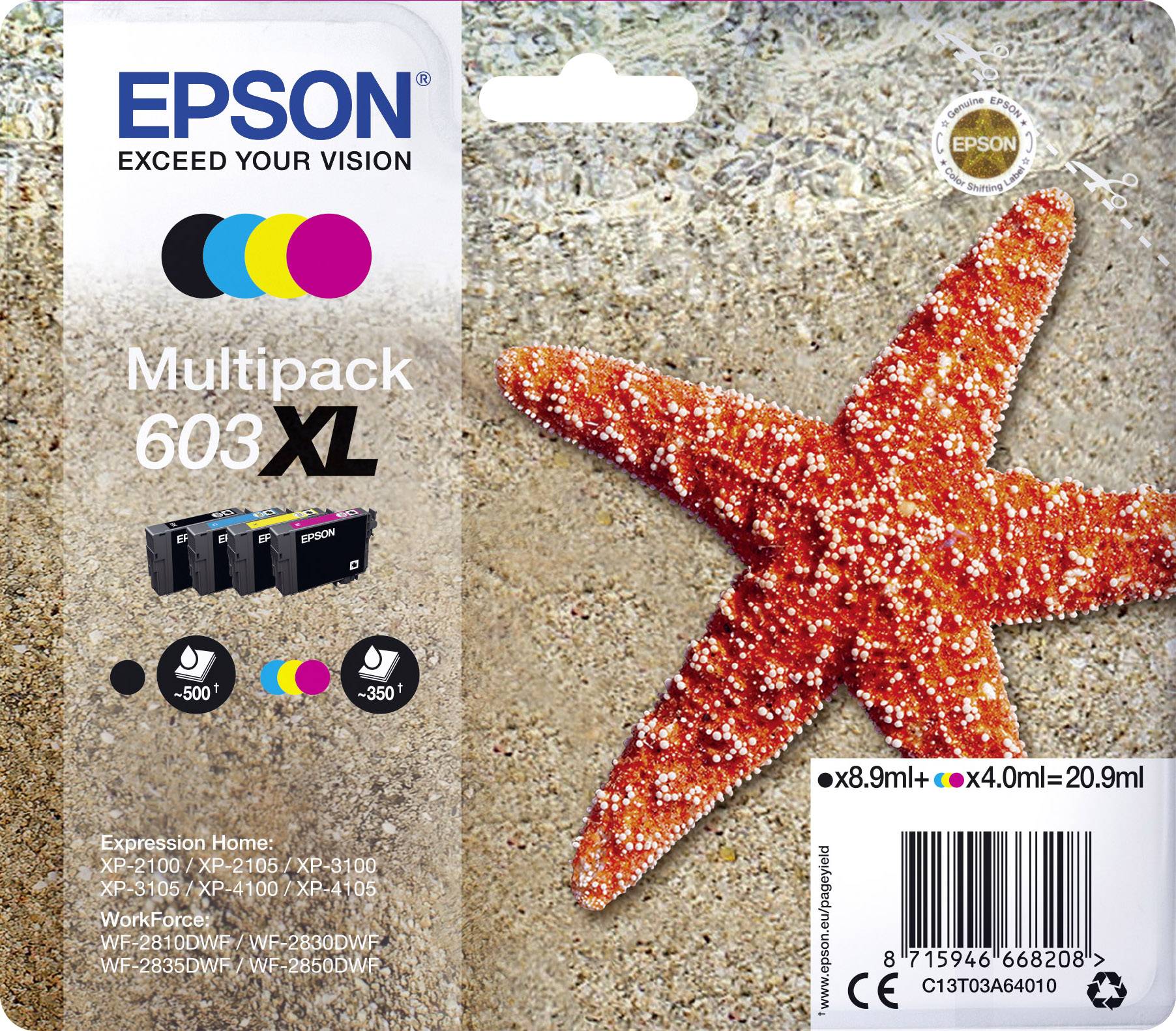 Epson ink T03A64, 603XL original ink Combi-Pack Black, Cyan, Magenta, Yellow C13T03A64010