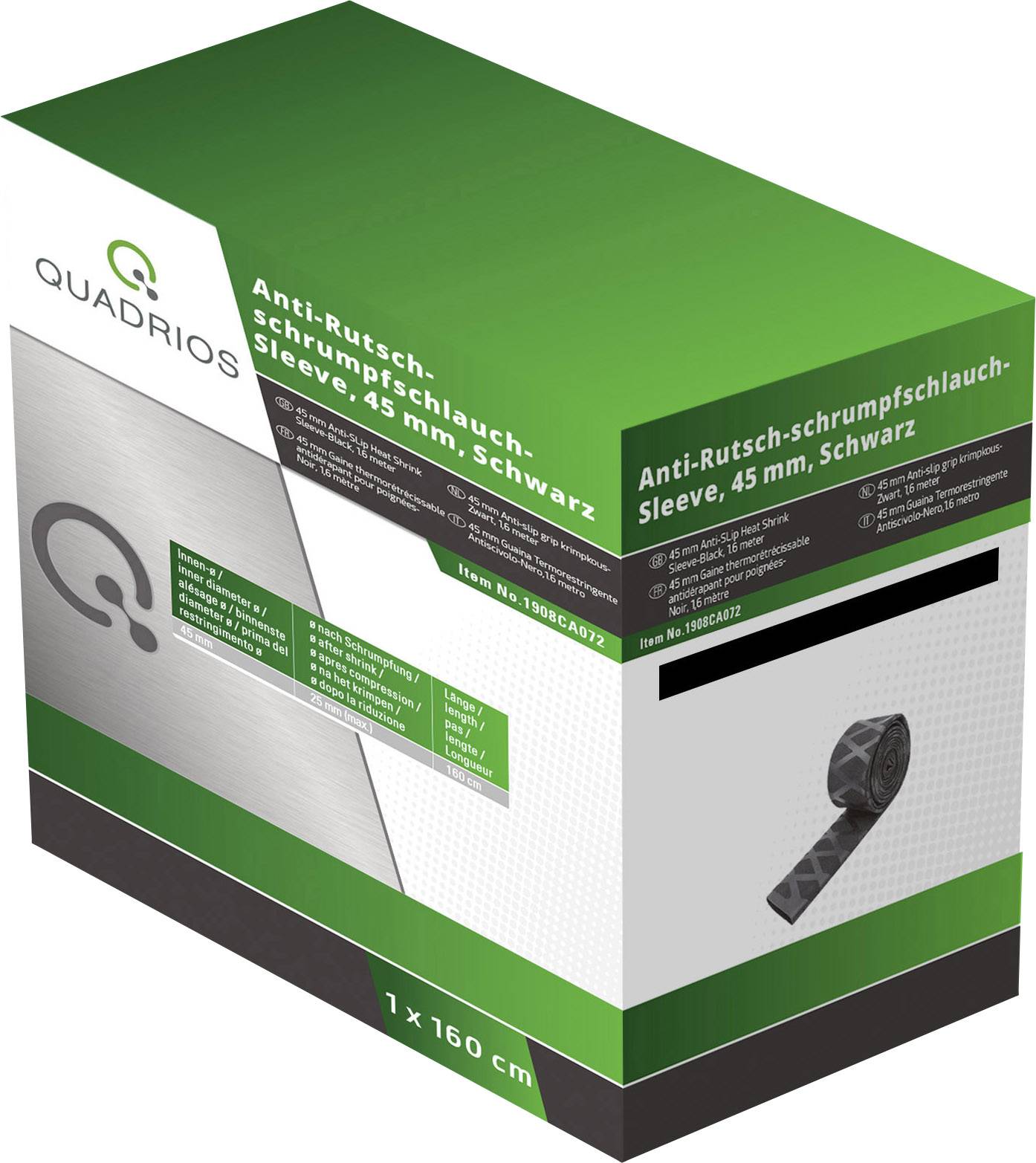 Термозбіжна трубка Quadrios 1908CA072 без клею чорна 45 мм 22,50 мм Коефіцієнт усадки: 2:1 1,6 м