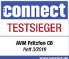 'connect Zwycięzca testu: AVM Fritzfon C6, Wydanie 3/2019' Logo prezentuje wynik testu i numer wydania.