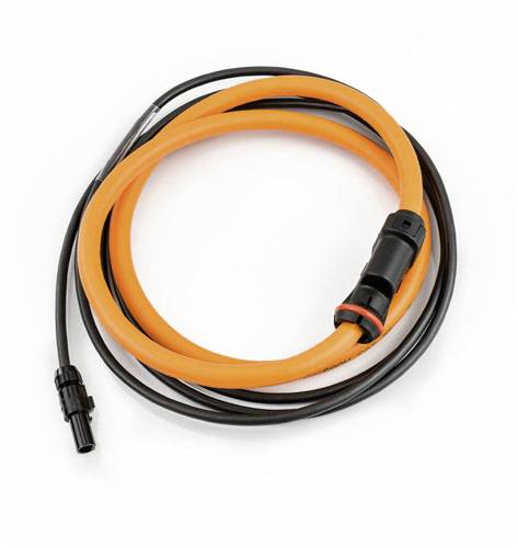 Pomarańczowo-czarny wiązka przewodów z wtyczkami na obu końcach, zwinięta w rolkę. Odpowiednia do podłączeń elektronicznych.