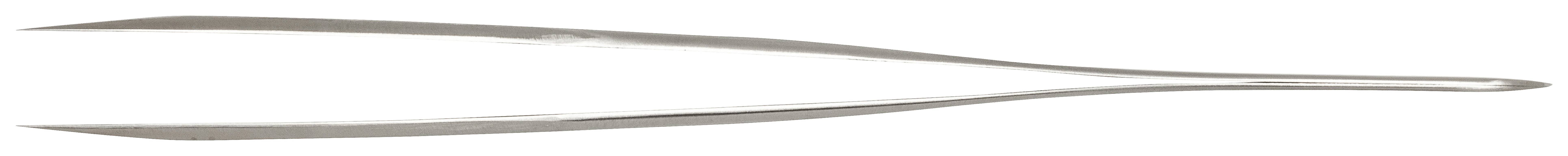 Metalowy, rybopodobny instrument z długim uchwytem i dwoma lekko wygiętymi końcami.