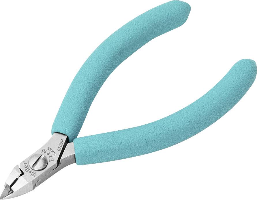Szczypce z turkusowymi uchwytami i srebrną powierzchnią tnącą, odpowiednie do precyzyjnego cięcia w pracach rzemieślniczych.