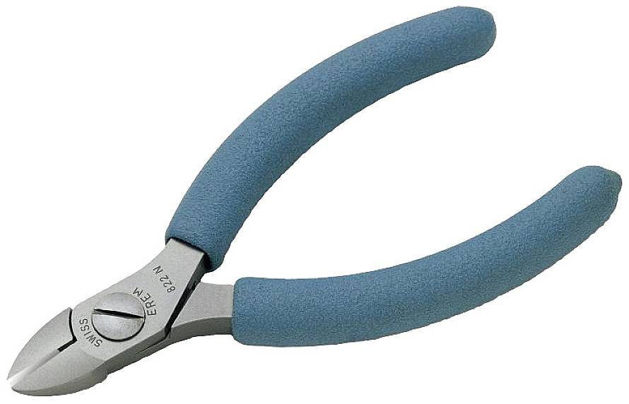 Szczypce z niebieskimi uchwytami, typowo używane do cięcia przewodów lub delikatnych materiałów.