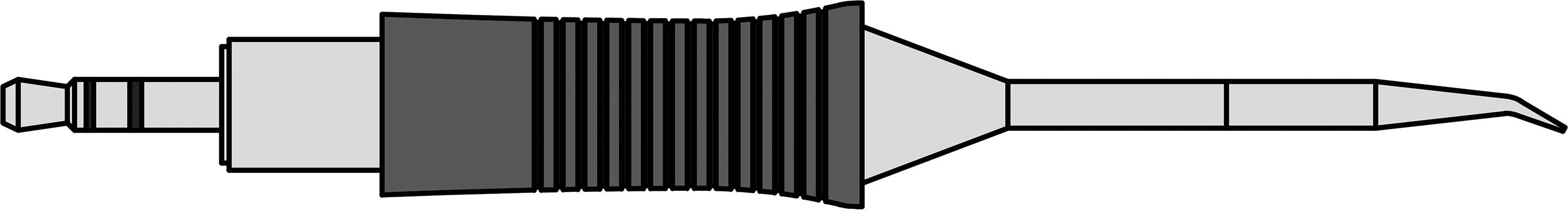 Rysunek końcówki lutowniczej do lutownicy, z żłobkowanym uchwytem i ściętą, precyzyjną końcówką do dokładnego lutowania.