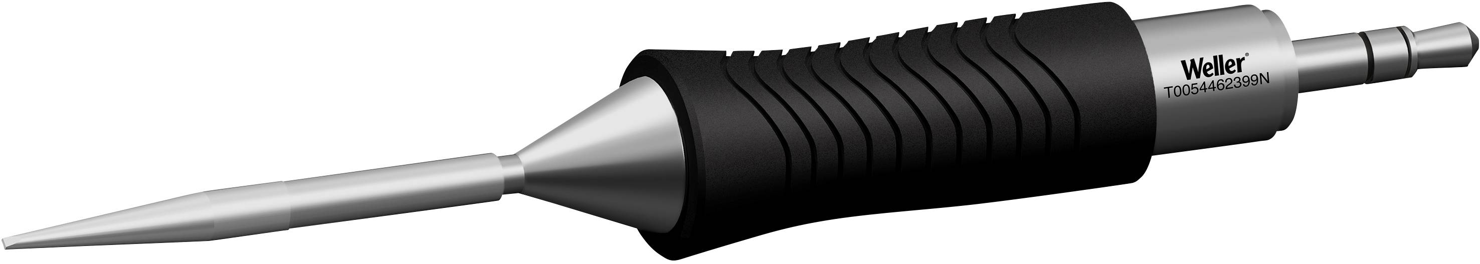 Lutownica z czarną rękojeścią i srebrnym grotem, marka 'Weller'. Odpowiednia do precyzyjnych prac lutowniczych i napraw elektronicznych.