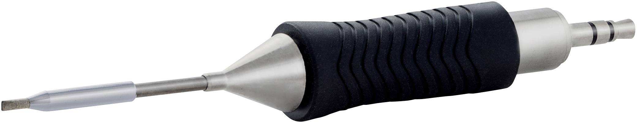 Lutownica z czarną rękojeścią i srebrnym grotem, odpowiednia do precyzyjnego lutowania w zastosowaniach elektronicznych.