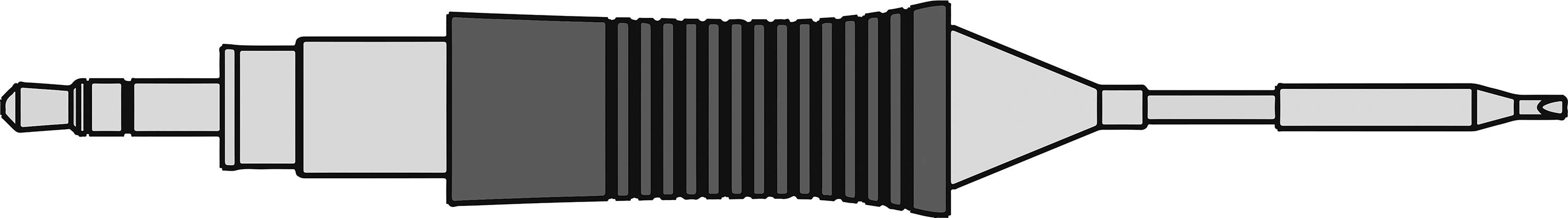 Techniczny element konstrukcyjny, prawdopodobnie elastyczny wał lub sprzęgło, z żebrowaną częścią środkową i elementami łączącymi na obu końcach.