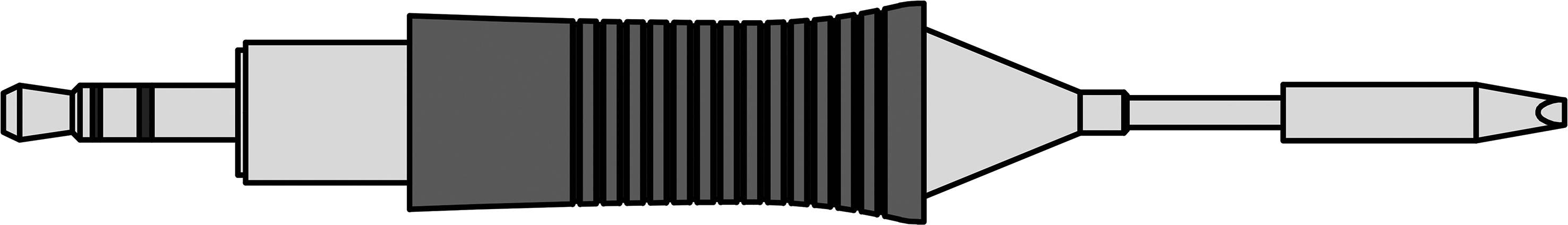 Rysunek techniczny przedstawia wtyk kablowy z różnymi rodzajami zakończeń, przeznaczony do urządzeń audio.