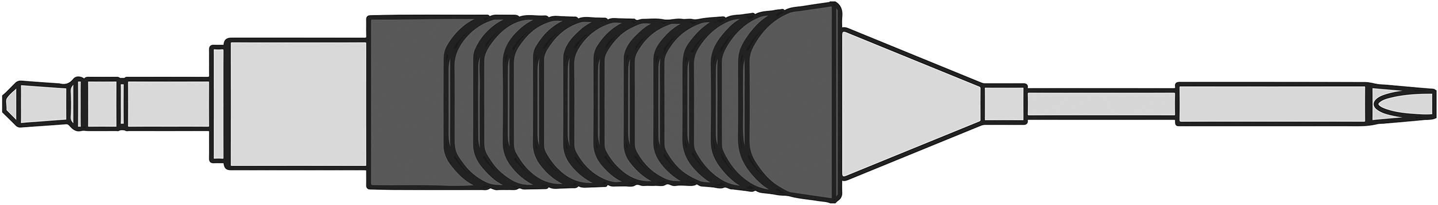 Schemat złącza elektronicznego urządzenia, przedstawiający budowę złącza z izolowanymi sekcjami i centralnym stykiem metalowym.
