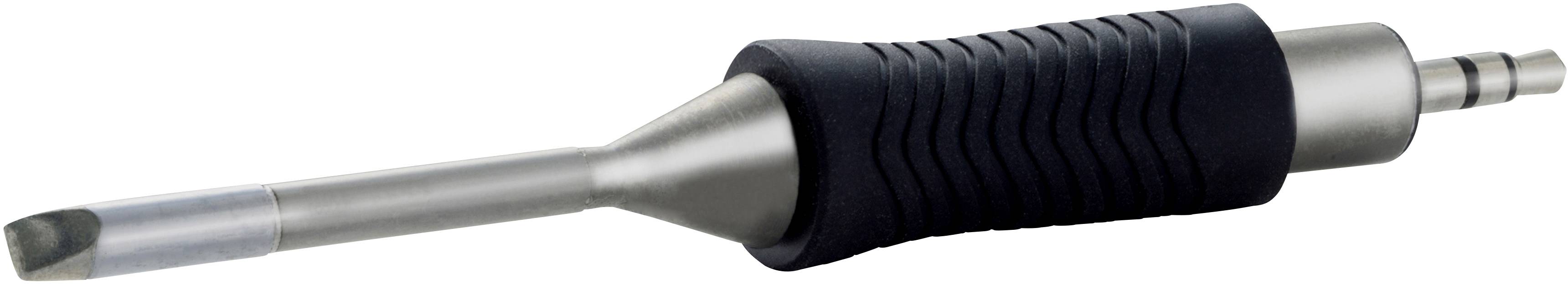 Metalowe narzędzie chirurgiczne z matowym, uchwytowoym odcinkiem oraz ostrzem o skośnie szlifowanej krawędzi.