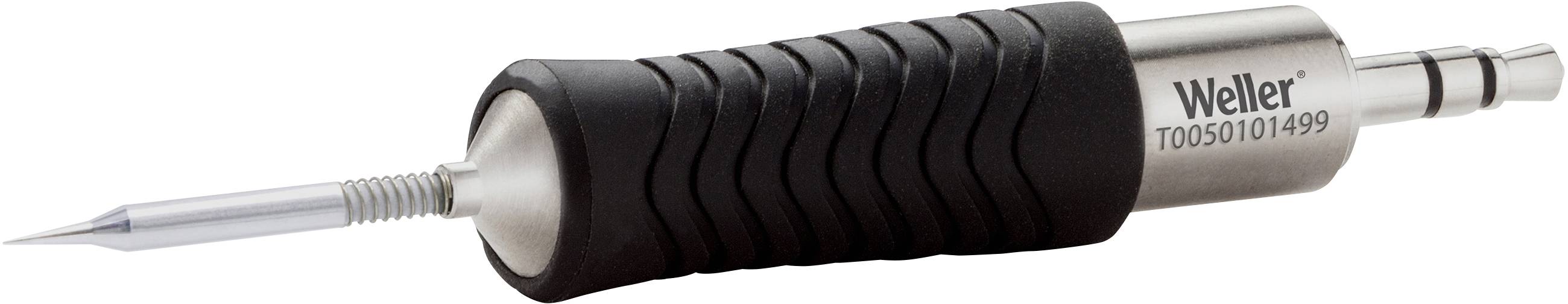 Lutownica Weller z czarną rękojeścią i końcówką ze stali nierdzewnej, przeznaczona do precyzyjnego lutowania w zastosowaniach elektronicznych.